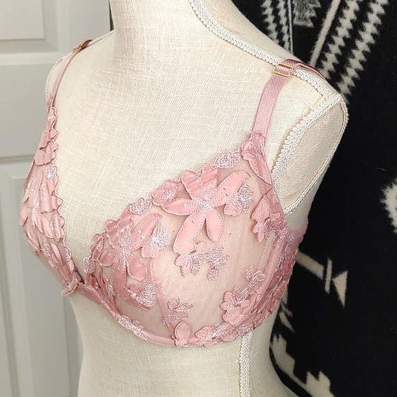 💕GUC Victoria's Secret Unlined Floral Plunge Underwire Bra, Dusty Rose Floral - Picture 4 of 11